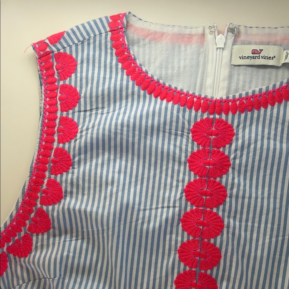 Vineyard Vines Striped Pop Embroidered Shift Dress Cornflower Stripe Sz 12 NWOT - Picture 5 of 8